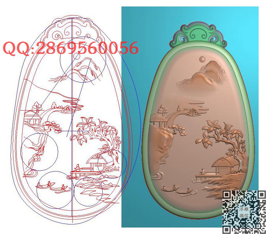 5144椭圆 山水_玉雕仿古挂件花件牌子46牌木雕图牙雕图46牌精雕图浮雕图